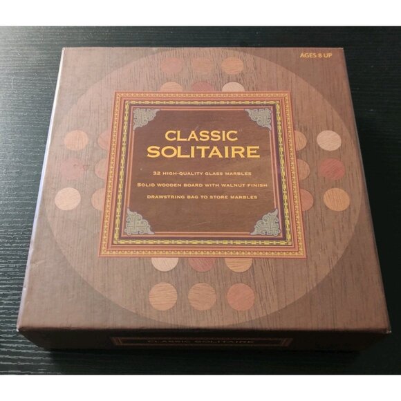 B&N Classic Solitaire 32 Glass Marbles 7.5" Solid Wooden Board Walnut Finish NEW - Picture 6 of 11